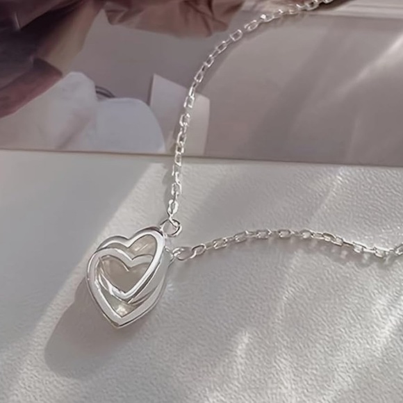 Charter Club Double Heart Interlocking Necklace โ 925 Sterling Silver - Picture 8 of 8